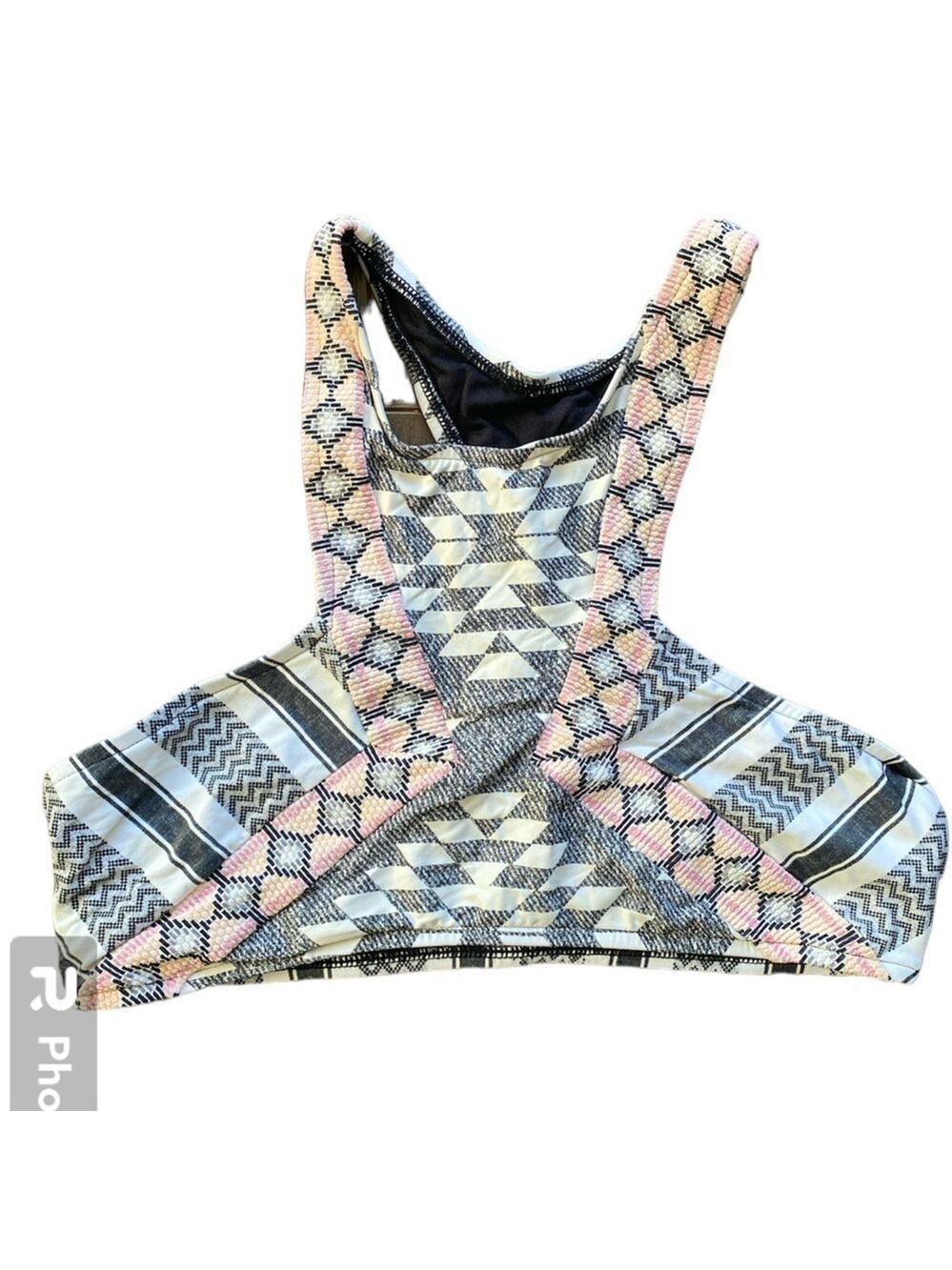2/$10 Rip Curl Black, White and Pink Printed Halter Bikini Top Size 4